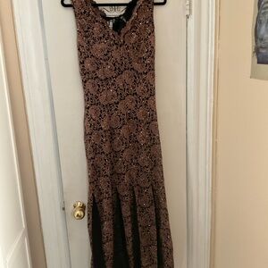 Grace Brown Lace Maxi Dress with V-Neck